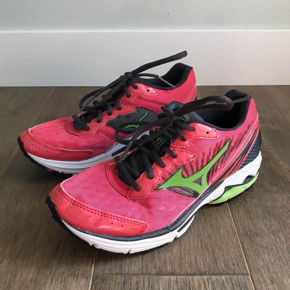 Mizuno Wave Rider 16 Dynamotion Fit Shoes - Pink, Black, Green - Women's Size 7